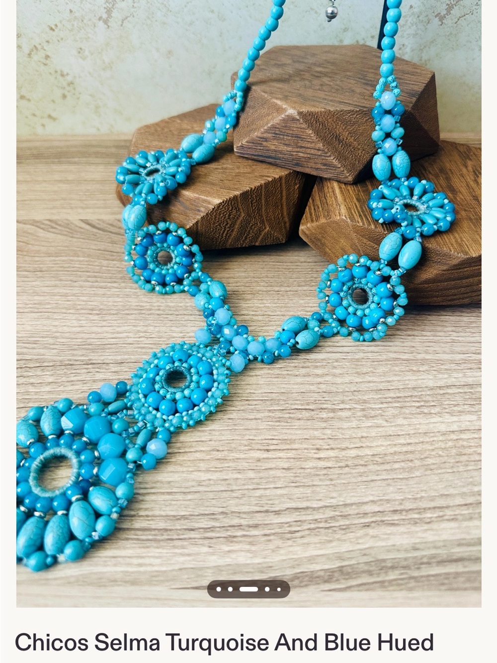 Chico's Turquoise Blue Beaded Floral Link Necklace